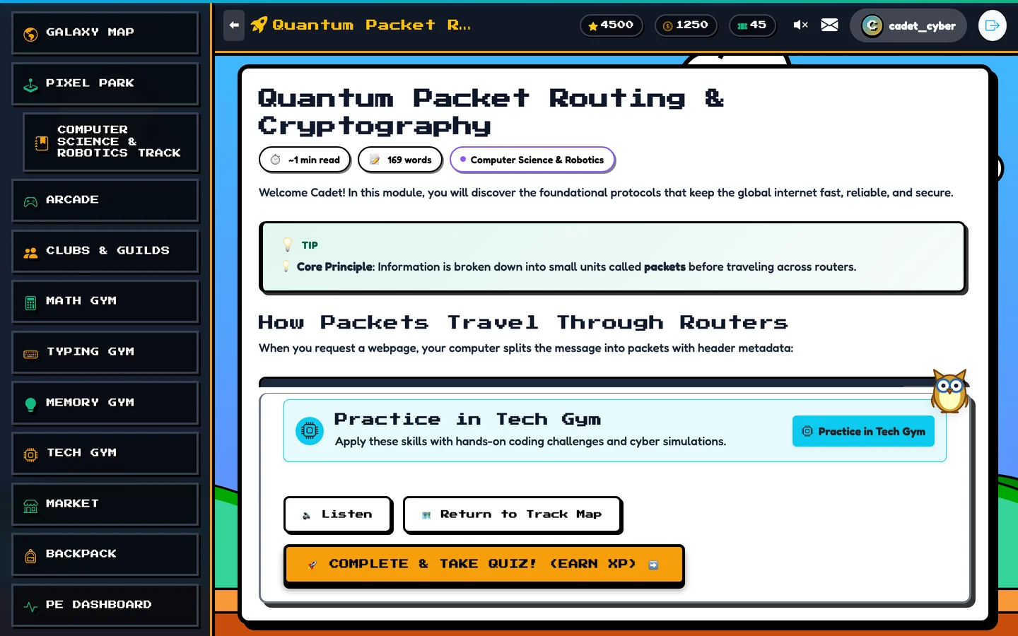 Interactive lesson reader in the Dada School curriculum